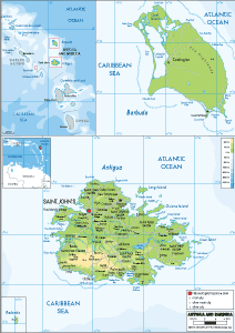 <strong>PHYSICAL</strong> Map of Antigua and Barbuda